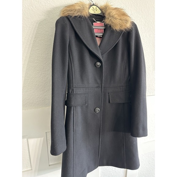 Kate Spade New York Jackets & Blazers - Kate Spade Black Wool Blend Peacoat w Detachable Faux Fur Collar Womens Small